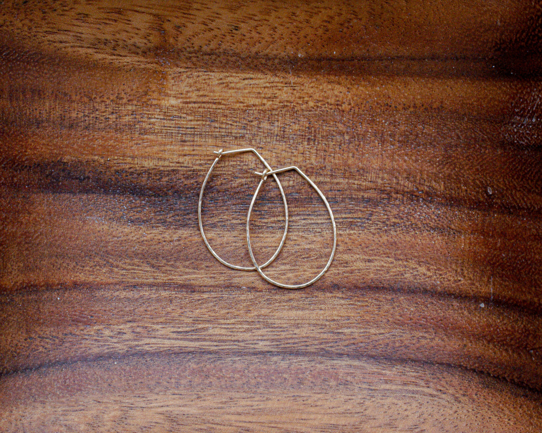 Gold Hammered Teardrop Hoops - Small