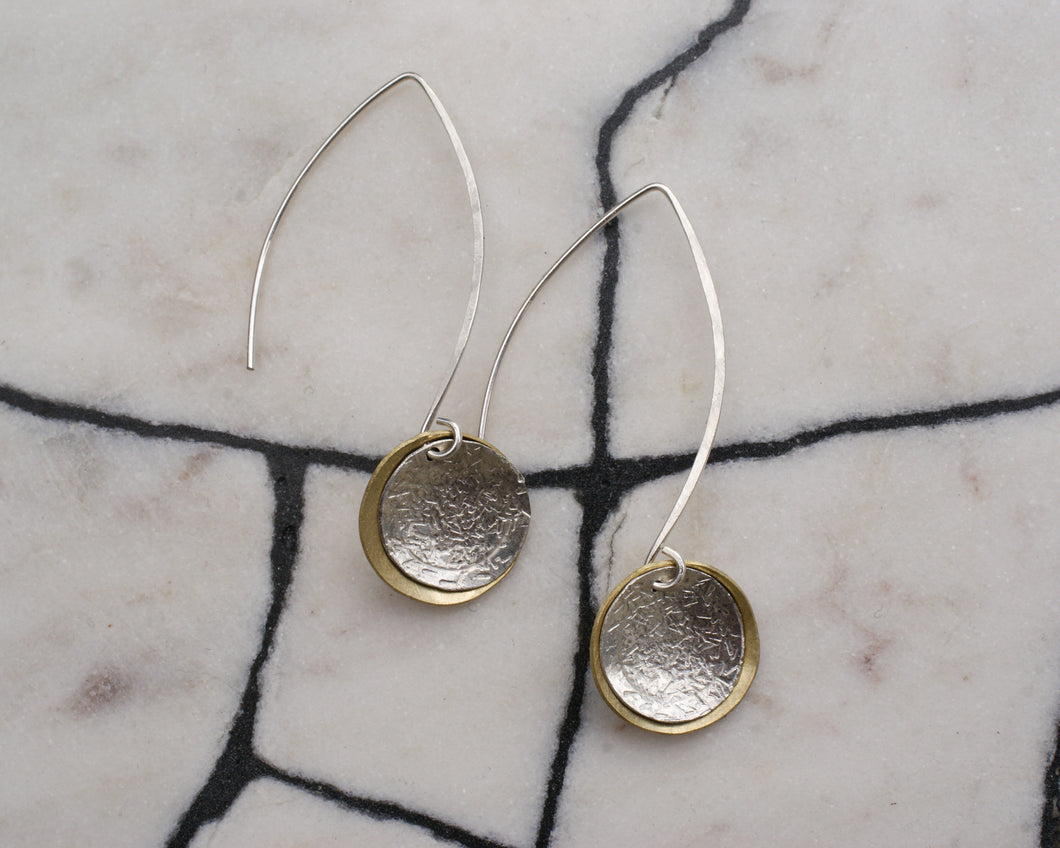 Sterling Silver Teardrops With Brass & Silver Discs