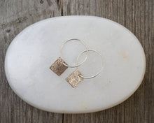 Load image into Gallery viewer, Sterling Silver Round Hoops with Brass Squares
