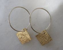 Load image into Gallery viewer, Sterling Silver Round Hoops with Brass Squares

