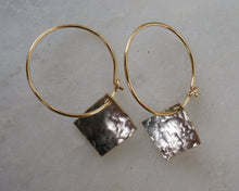 Load image into Gallery viewer, 14k Gold Filled Round Hoops with Brass Squares
