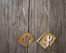 Load image into Gallery viewer, Sterling Silver Mini Teardrops with Brass Cactus Squares
