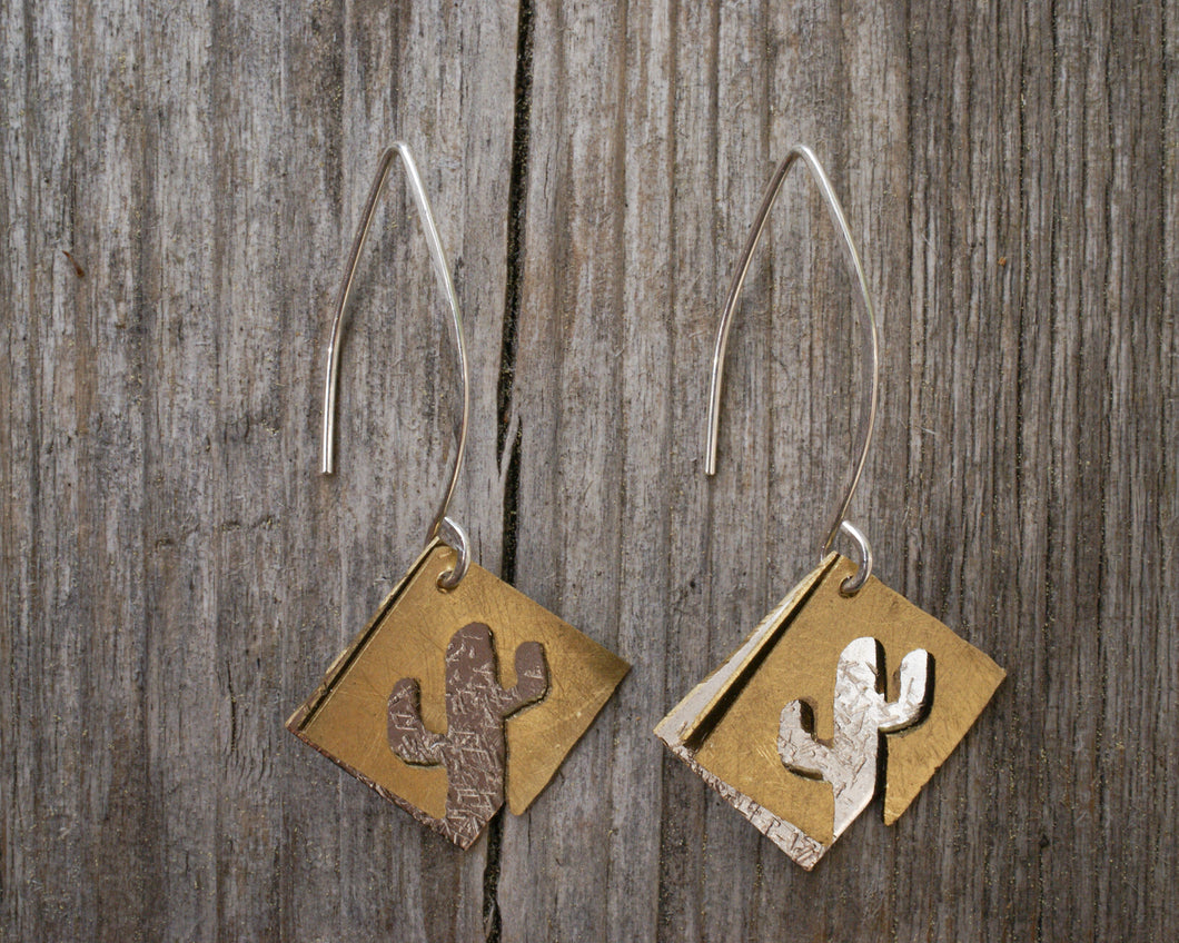 Sterling Silver Mini Teardrops with Brass Cactus Squares