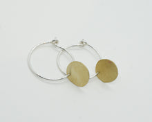 Load image into Gallery viewer, Sterling Silver Round Hoops with Brass Discs
