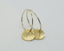 Load image into Gallery viewer, 14k Gold Filled Round Hoops with Brass Discs
